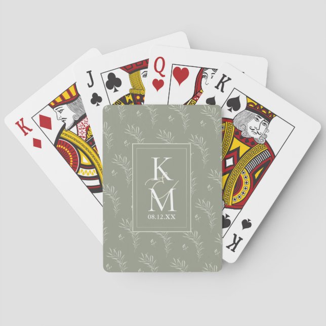 Eucalyptus Colour Tones Wedding Initials Gr ID901  Playing Cards (Back)
