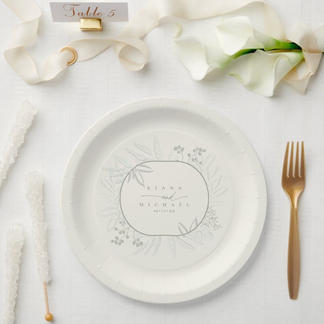 Eucalyptus Colour Tones Wreath Ivory ID901 Paper Plate (Wedding)