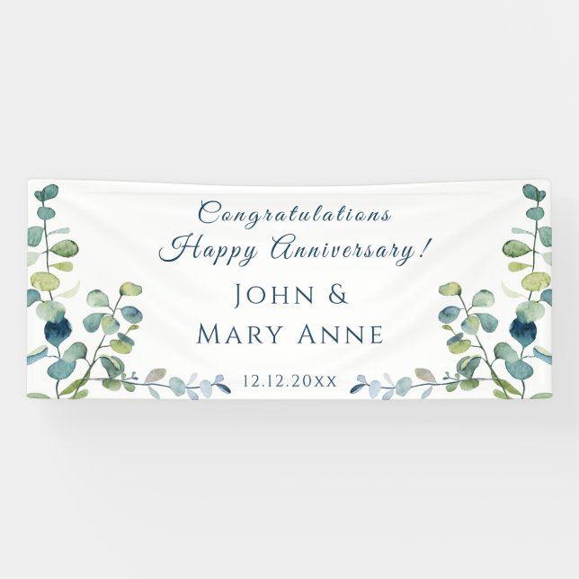Eucalyptus Congratulations Anniversary Party Banner (Horizontal)