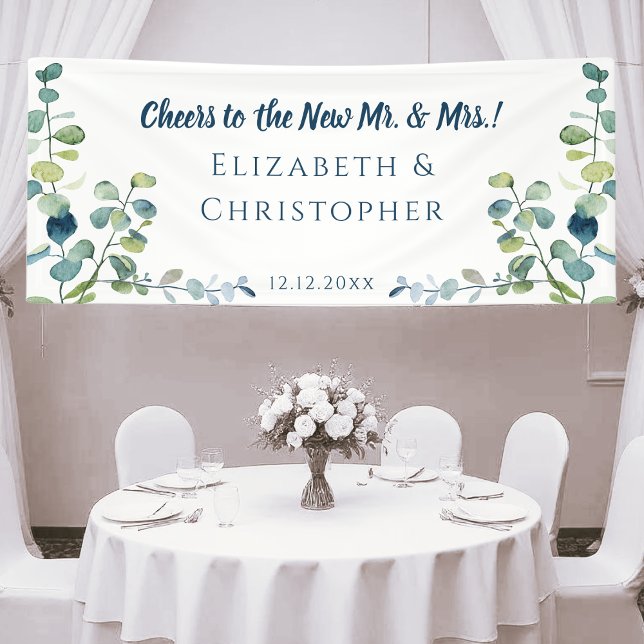 Eucalyptus Congratulations Cheers Married Wedding Banner (Add a touch of elegance to your wedding celebration with this lovely watercolor eucalyptus greenery )