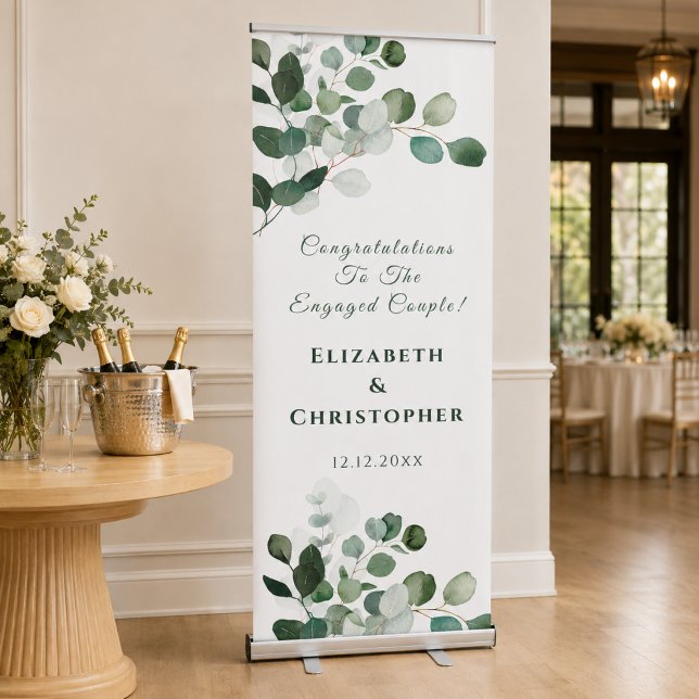Eucalyptus Congratulations Engagement Party Retractable Banner (Engagement Congratulations Banner for celebration party event. Watercolor floral eucalyptus. )