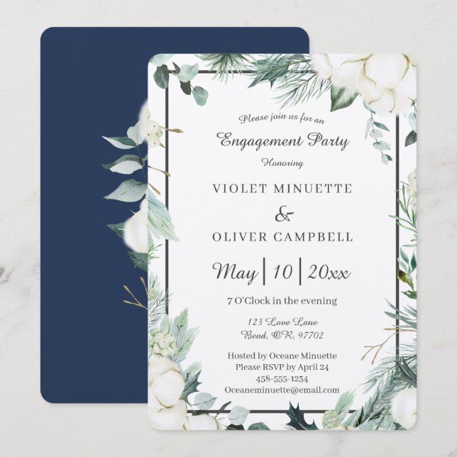 Eucalyptus Cotton | Felt Ecru Engagement Party Invitation (Front/Back)