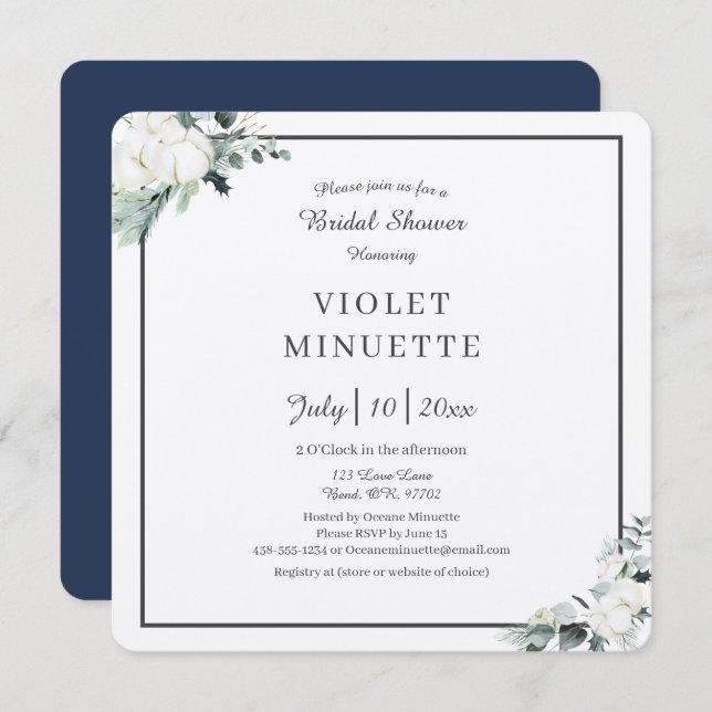 Eucalyptus Cotton | Felt Ecru v2 Bridal Shower Invitation (Front/Back)