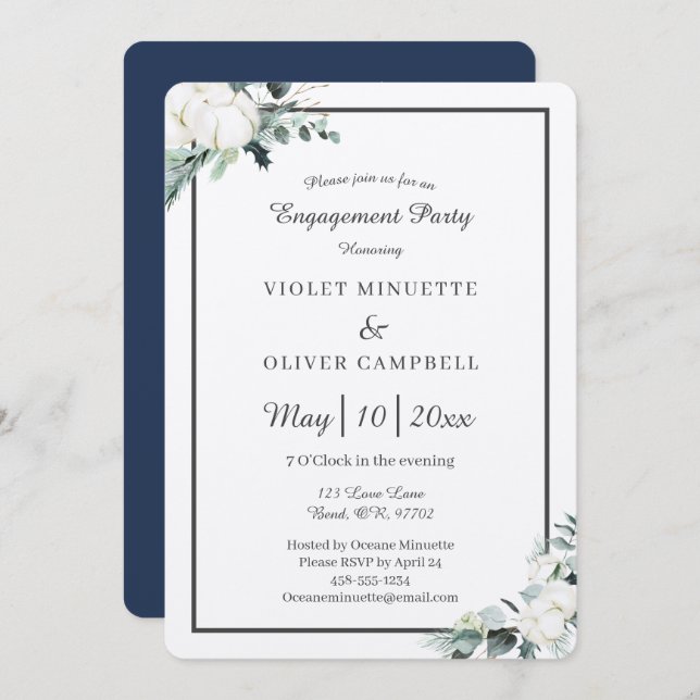 Eucalyptus Cotton | Felt Ecru v2 Engagement Party Invitation (Front/Back)