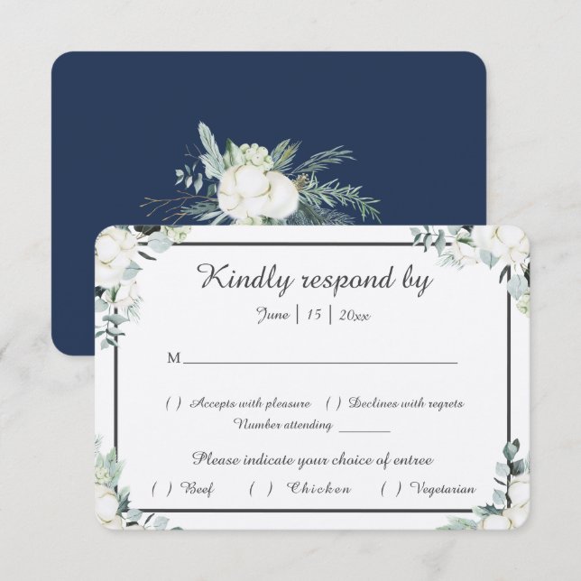 Eucalyptus Cotton | Felt Ecru Wedding RSVP Card (Front/Back)