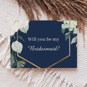 Eucalyptus Cotton Navy Modern Bridesmaid Proposal Invitation