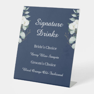 Eucalyptus Cotton   Navy Modern Signature Drinks Pedestal Sign
