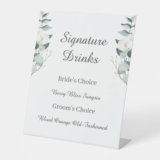 Eucalyptus Cotton | White Modern Signature Drinks Pedestal Sign (Front)
