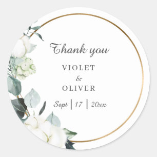 Eucalyptus Cotton   White Modern Thank you Classic Round Sticker