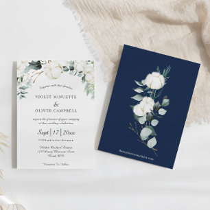 Eucalyptus Cotton White Modern v3 Wedding Invitation