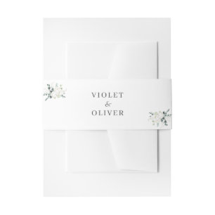 Eucalyptus Cotton White Modern Wedding Invitation Belly Band