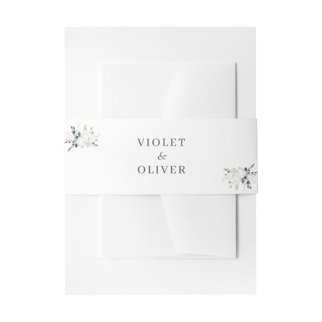 Eucalyptus Cotton | White Modern Wedding Invitation Belly Band (Front Example)