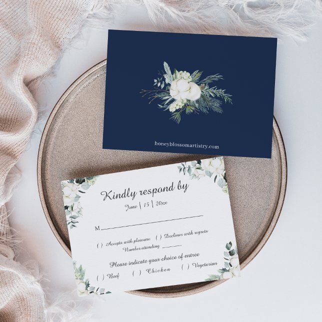 Eucalyptus Cotton | White Modern Wedding RSVP Card (Creator Uploaded)