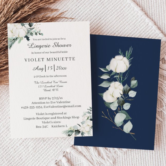 Eucalyptus Cotton | White v2 Lingerie Shower Invitation (Creator Uploaded)