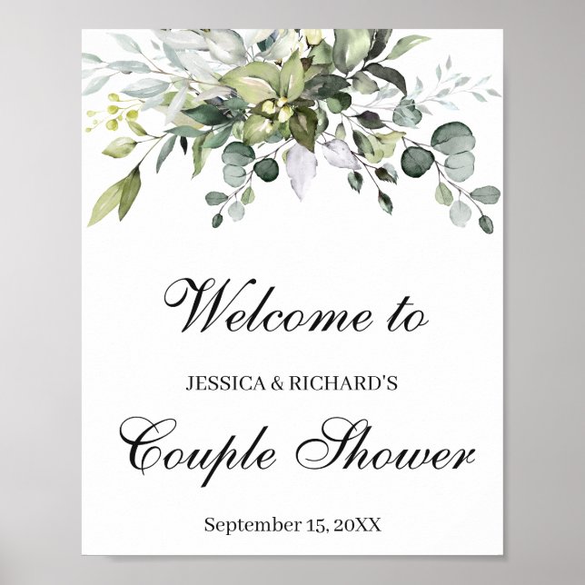 Eucalyptus Couple Shower Welcome Poster Sign (Front)
