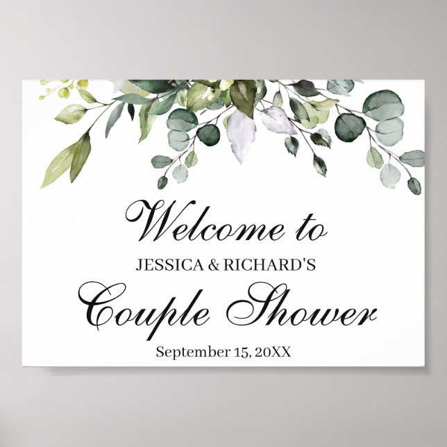 Eucalyptus Couple Shower Welcome Poster Sign (Front)
