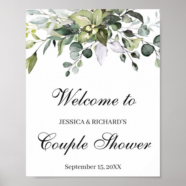 Eucalyptus Couple Shower Welcome Poster Sign (Front)