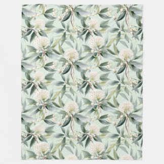 Eucalyptus Cream Sage Floral Fleece Throw Blanket