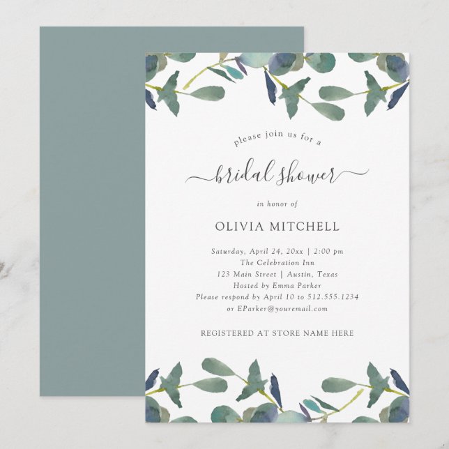 Eucalyptus Crest | Green Leaves Bridal Shower Invitation (Front/Back)