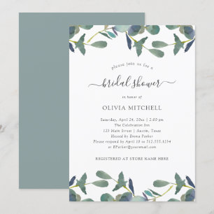 Eucalyptus Crest Green Leaves Bridal Shower Invitation