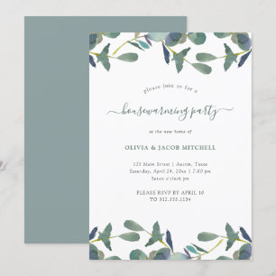 Eucalyptus Crest   Green Leaves Housewarming Party Invitation
