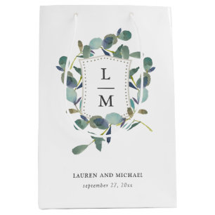 Eucalyptus Crest   Watercolor Wedding and Monogram Medium Gift Bag
