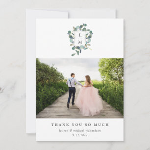 Eucalyptus Crest   Watercolor Wedding Photo Thank You Card