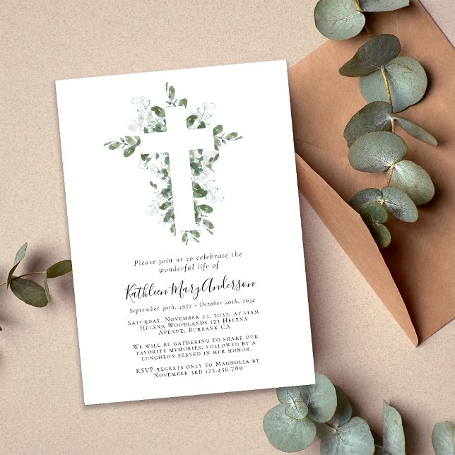 Eucalyptus Cross Celebration of Life Memorial Invitation (Creator Uploaded)