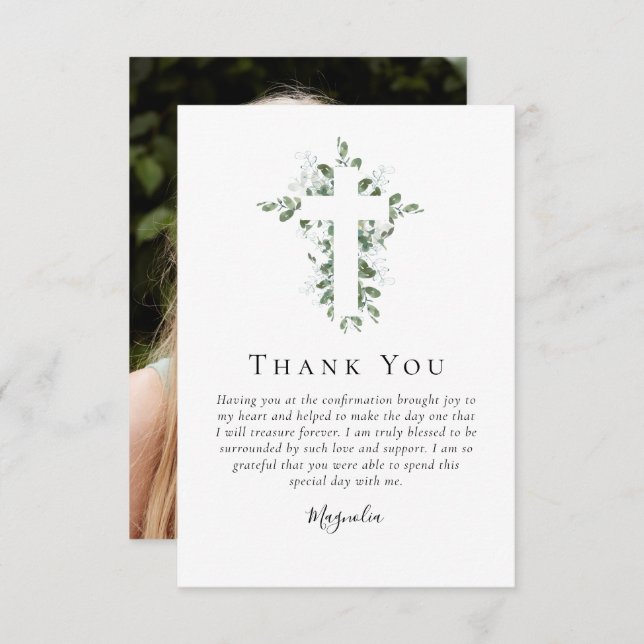 Eucalyptus Cross | Confirmation  Thank You Card (Front/Back)