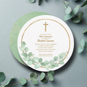 Eucalyptus Cross First Communion  Invitation