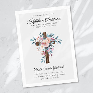 Eucalyptus Cross Funeral Memorial Thank You Card
