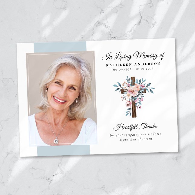 Eucalyptus Cross Funeral Memorial Thank You Card (Creator Uploaded)
