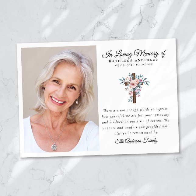 Eucalyptus Cross Funeral Memorial Thank You Card (Creator Uploaded)