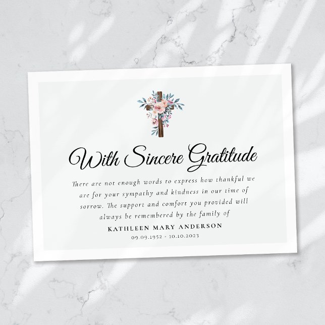 Eucalyptus Cross Funeral Memorial Thank You Card (Creator Uploaded)