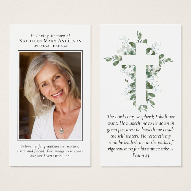 Eucalyptus Cross Memorial Prayer Card (Front & Back)