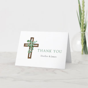 Eucalyptus Cross Modern Baptism Folded Thank You
