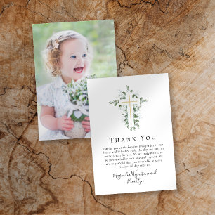 Eucalyptus Cross Photo Baptism  Card