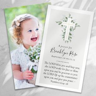 Eucalyptus Cross Photo Baptism Prayer Card