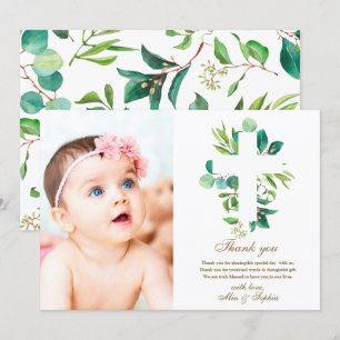 Eucalyptus Cross & Photo Baptism Thank You Card