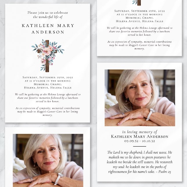Eucalyptus Cross Photo Celebration of Life Funeral Invitation (Creator Uploaded)