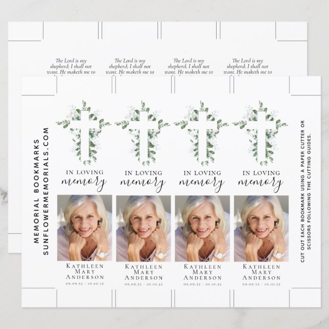Eucalyptus Cross Photo Memorial Bookmark (Front/Back)