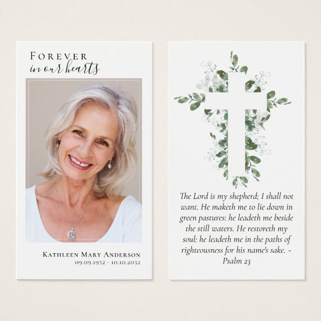 Eucalyptus Cross Photo Memorial Prayer Card (Front & Back)
