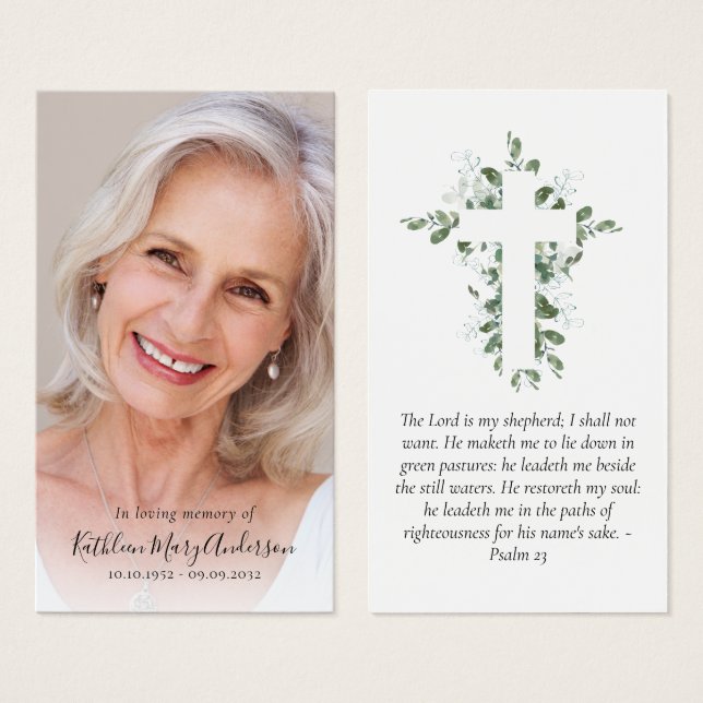 Eucalyptus Cross Photo Memorial Prayer Card (Front & Back)