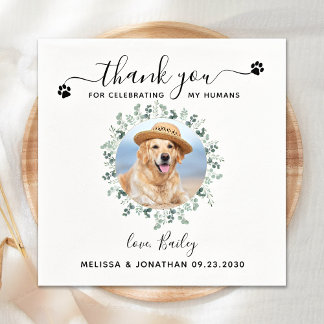 Eucalyptus Custom Pet Photo Thank You Dog Wedding Napkin