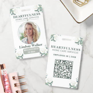 Eucalyptus Custom Photo Nurse ID with QR Code Badge