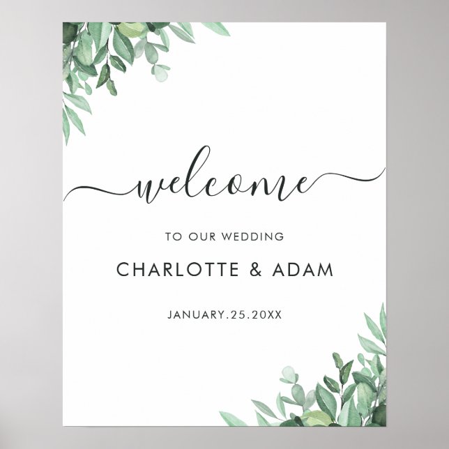 Eucalyptus Custom Photo Wedding Welcome Sign (Front)