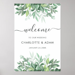 Eucalyptus Custom White Green Wedding Welcome Sign