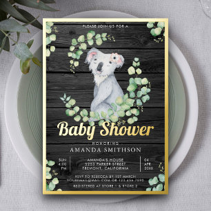 Eucalyptus Cute Koala Bear Wood Baby Shower Gold