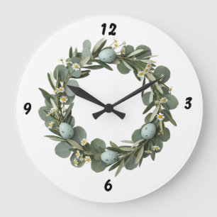 Eucalyptus & Daisy Spring Wreath Wall Clock