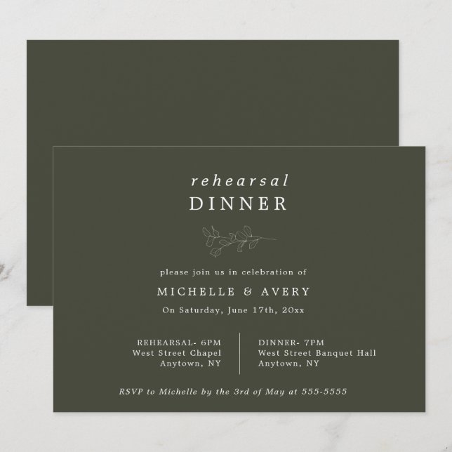 Eucalyptus Dark Green Rehearsal Dinner Invitation (Front/Back)